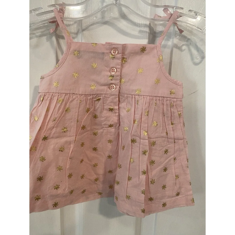 Girl's Baby Gap Size 12-18 Months Pink Gold Sleeveless Smocked Shirt New NWT